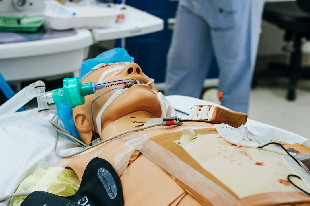 A CPR and airway simulation mannequin in a clinical skills lab